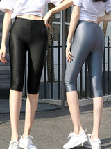 Women Shiny Neon Spandex Capri Leggings