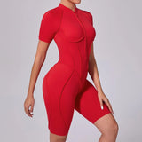 Women Sports Zipper Short Jumpsuit