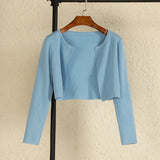 Black Cropped Knitted Korean Style Sweater