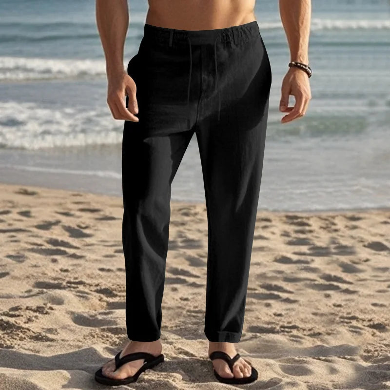 Men Drawstring Linen Pants