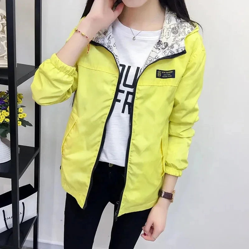 Double-Sided Women's Trench Coat – Hooded Spring Autumn Windbreaker