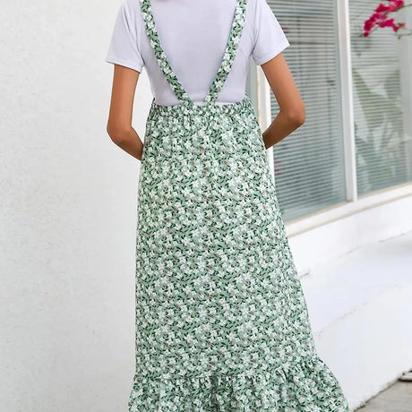 Back view of a floral print comfortable maternity dress, perfect for spring and summer wear.