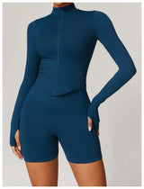 Ribbed Women's Yoga Jacket – Long Sleeve Standing Collar Fitness Top