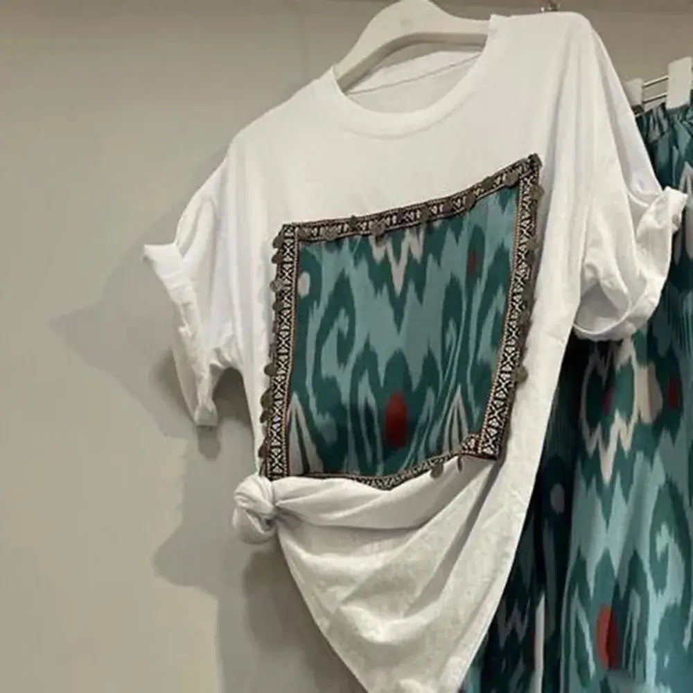 Women Summer Patchwork T-Shirt Pants Set