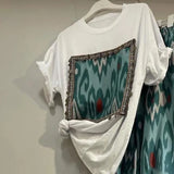 Women Summer Patchwork T-Shirt Pants Set