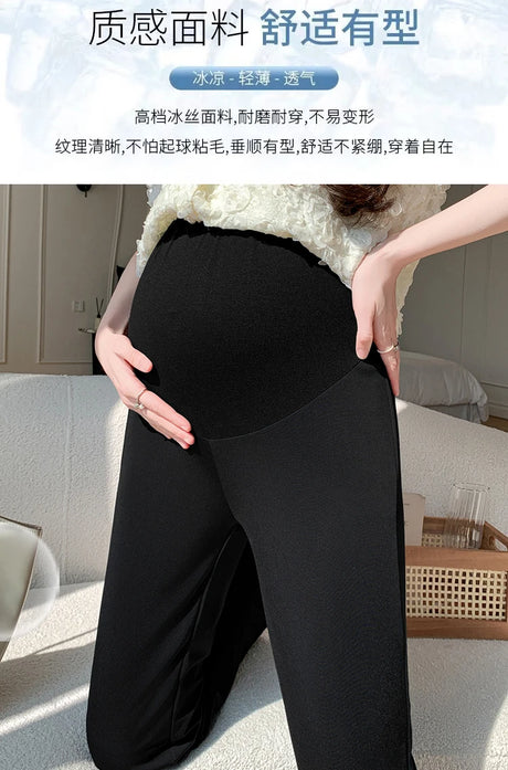 Y2K Bootcut Maternity Pants in Ice Silk, comfortable and stylish for expectant mothers, available in multiple sizes.