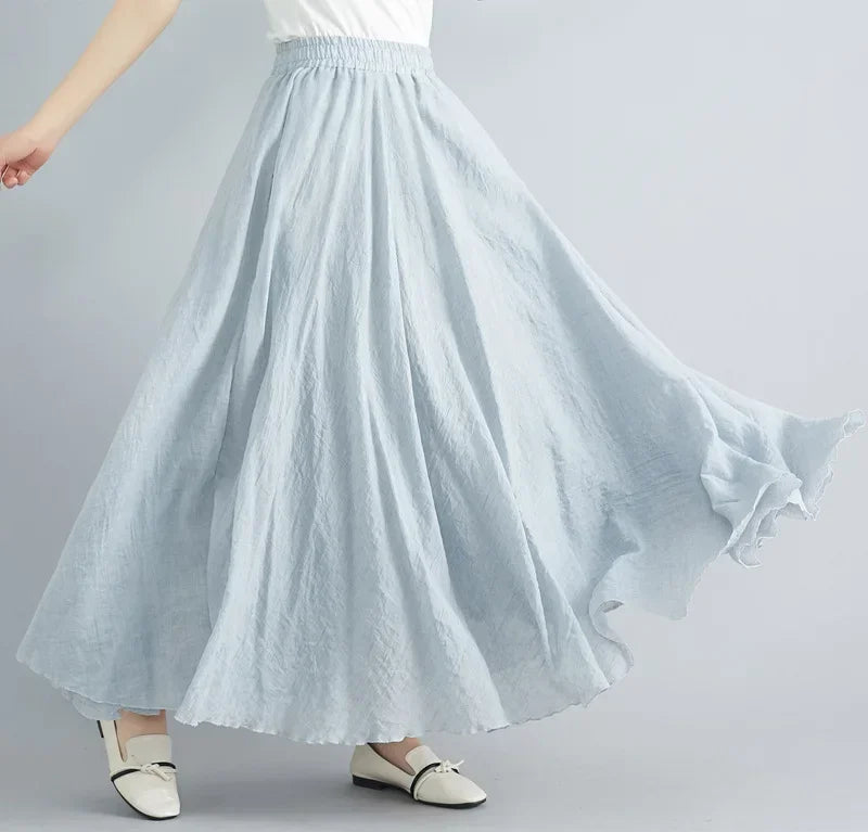 Women Cotton Linen Maxi Skirt