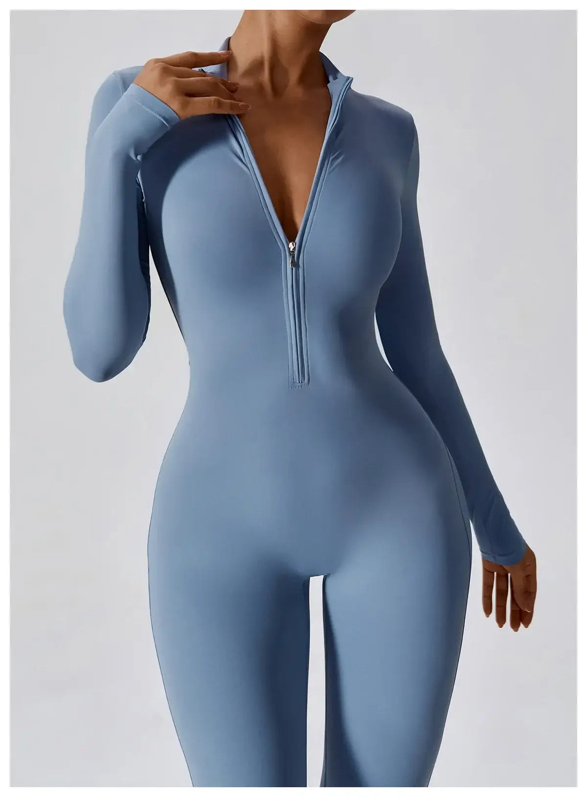 Women Fitness Zipper Long Sleeve Jumpsuit