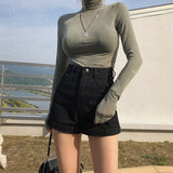 High Waist Black Tassel Denim Shorts for Women