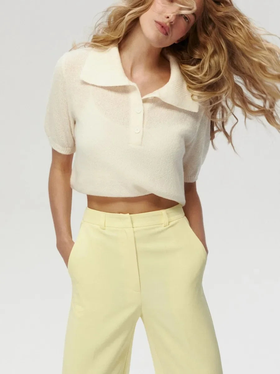 Women's Polo Collar Hollow Knit Sweater