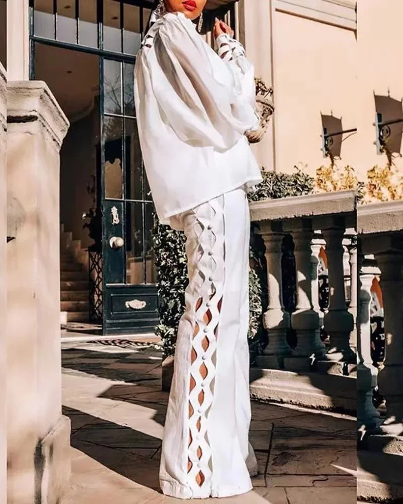 Plus Size Hollow Out Pants Set