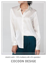 SatinGrace™ long sleeve silk shirt for women, 95% mulberry silk, loose fit, V-neck, perfect for middle-aged styles.