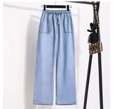 Women Ice Silk Wide Leg Jeans