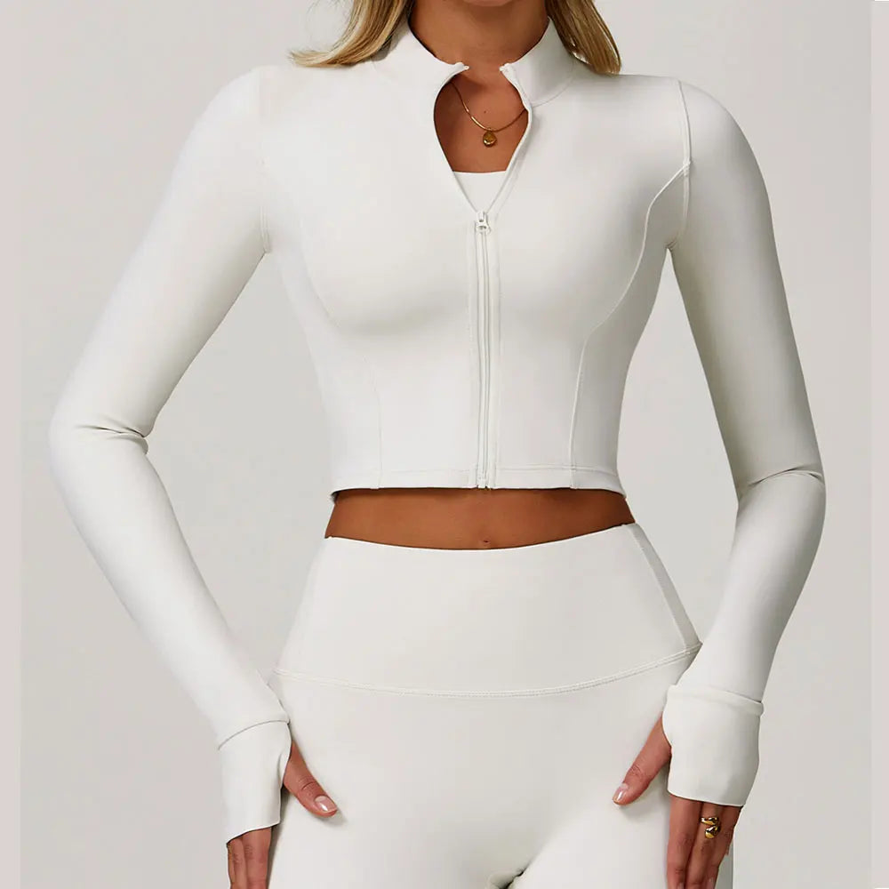 Women's Sexy Zip Long Sleeve Yoga Jacket – Workout Running Cycling Top