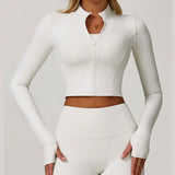 Women's Sexy Zip Long Sleeve Yoga Jacket – Workout Running Cycling Top