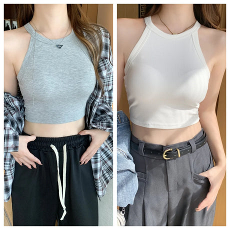 CotPad™ knitted tank tops in grey and white, designed for women with soft cotton comfort and casual style.