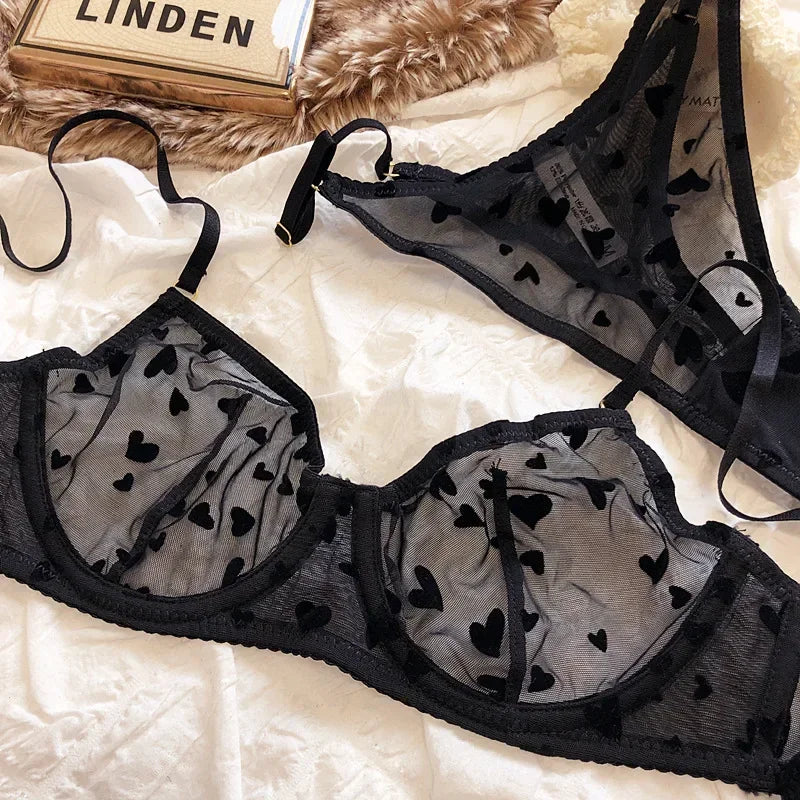 Women Mesh Heart Lingerie Set