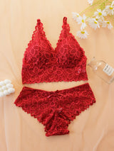 Women Contrast Lace Bra Set