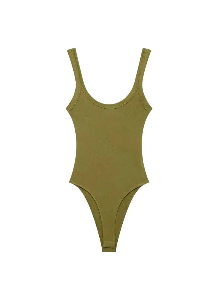 Women Ribbed Snap Button Bodysuit