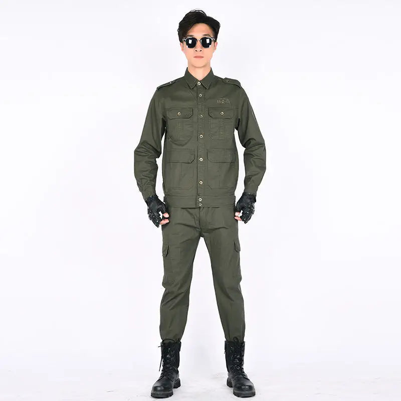 Summer cotton green work suit for welding protection, featuring a practical design and durable fabric.