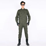 Summer cotton green work suit for welding protection, featuring a practical design and durable fabric.