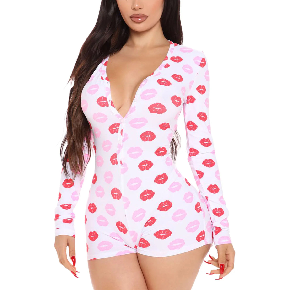 SleepFlick™ – Butt Flap V-Neck Pajama Romper (Playful, Cozy & Lounge-Friendly)