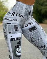 Women Newspaper Print Lifting Pants