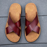 Men Italian PU Leather Slip-On Slippers