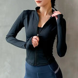 Women Zipper Yoga Running Jacket with Thumb Holes