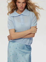 Women's Polo Collar Hollow Knit Sweater