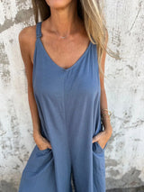 ZenFit™ – V-Neck Wide Leg Sleeveless Jumpsuit (Minimal, Cool & Flexible)