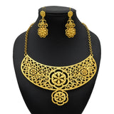 Luxury Indian Bridal Jewelry Necklace Set with floral design in 24K gold plating and matching earrings for women.