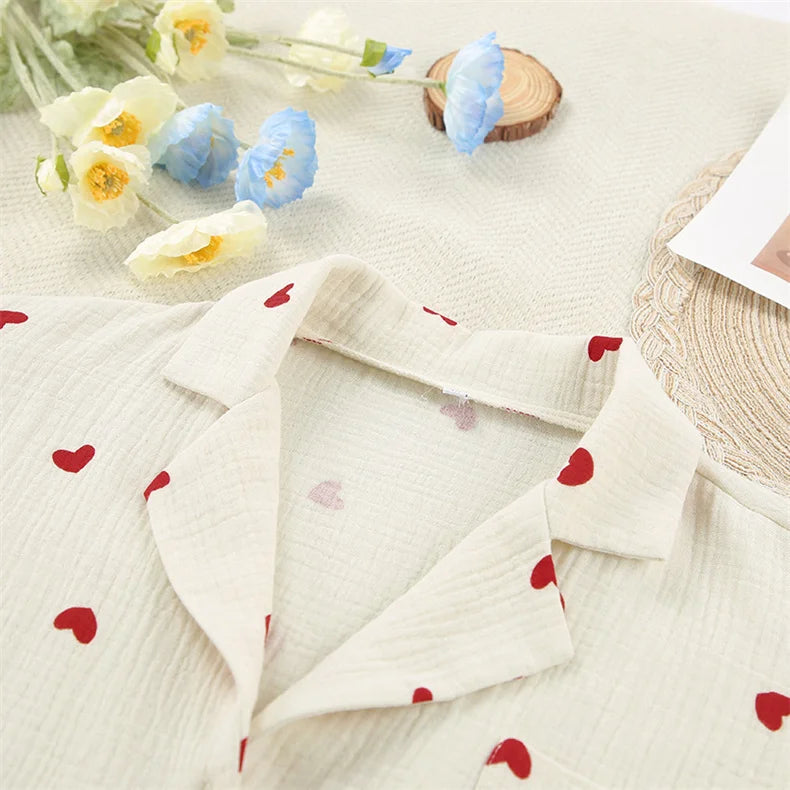 Women Cotton Pajama Set with Hearts