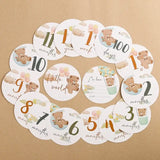 16Pcs paper baby milestone cards featuring cute bear patterns for tracking monthly growth and special moments.