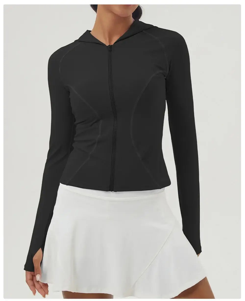 Women Slim Fit Hooded Fitness Jacket