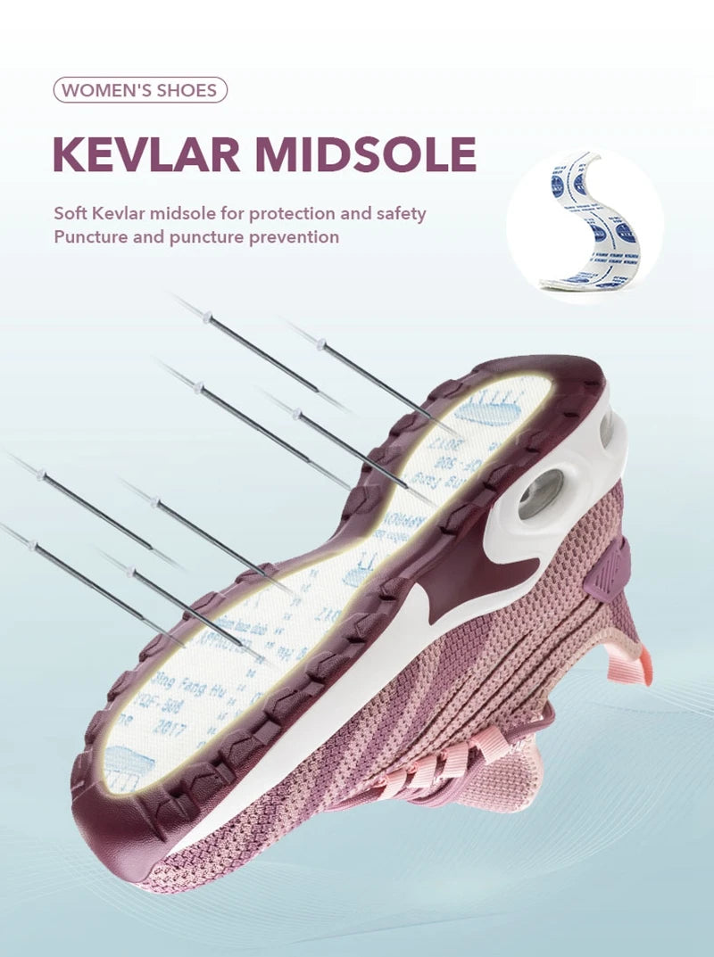 Women Safety Shoes Pink Steel Toe Sneakers