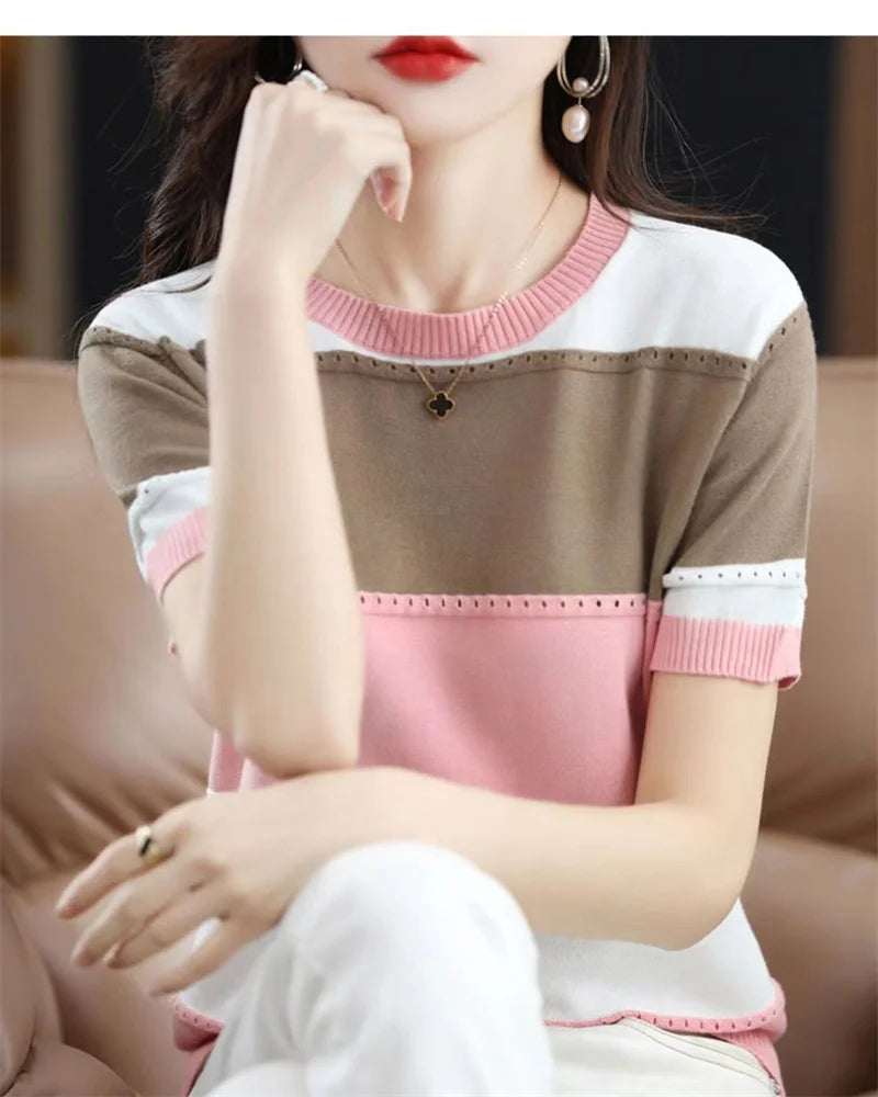 Women Ice Silk Knit T-Shirt