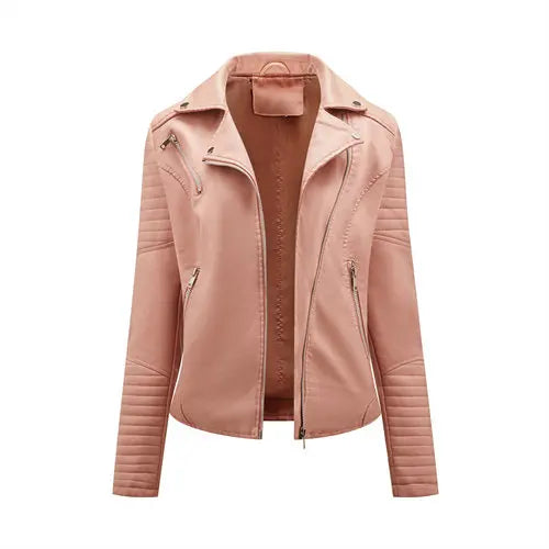 Women's Faux Leather Lapel Biker Jacket