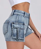 Women's Tight Cargo Denim Shorts