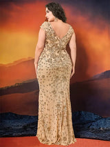 Women Plus Size Mermaid Sequin Formal Prom Dress