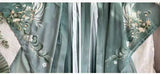 Elegant Song Dynasty Hanfu set with intricate floral embroidery in soothing teal color.