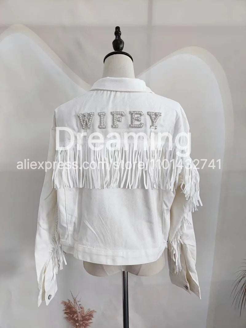 Personalised Pearl Denim Jacket for Bachelorette Party