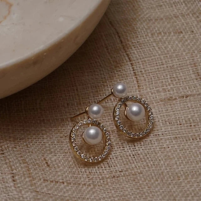 Women’s 14K Gold Zircon Pearl Earrings