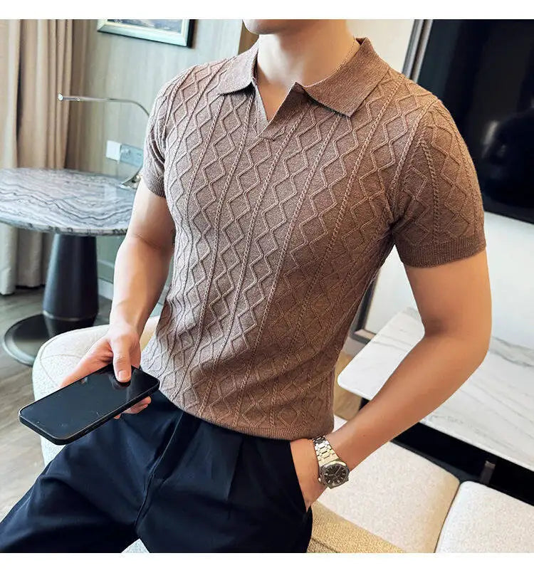 Men Polo Collar Slim Fit Knit Sweater