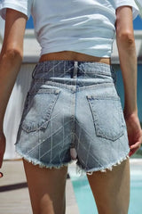 DazzleLine™ – High Waist Hot Diamond Shorts (Raw Edge, Straight Fit)