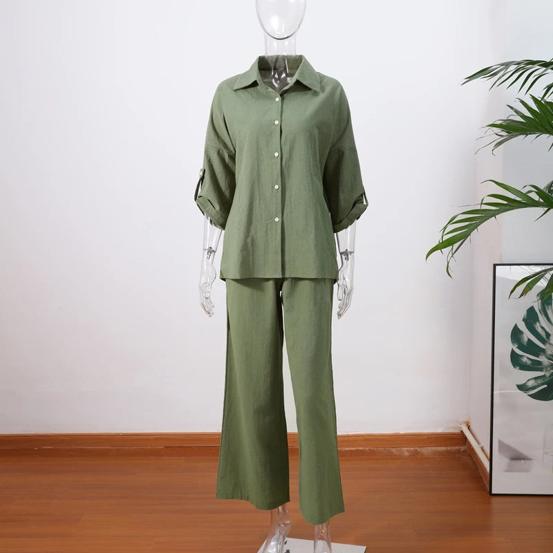 Women Cotton Wide Leg Pant Set