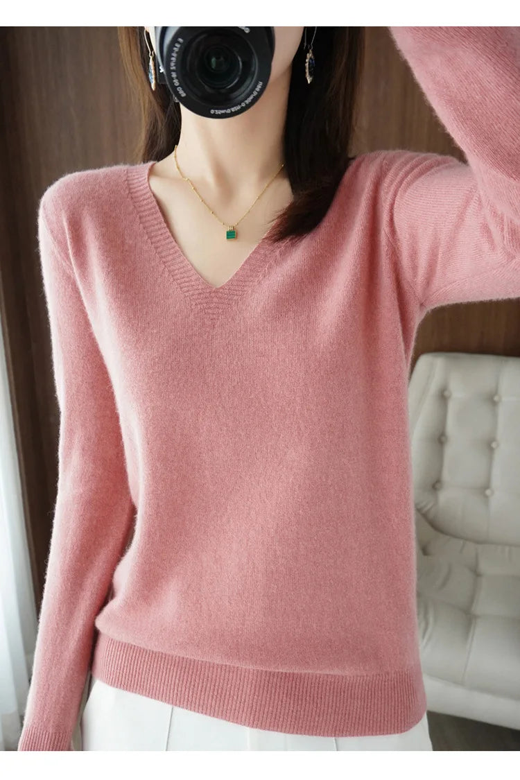 Women's V-Neck Knitted Pullover Sweater