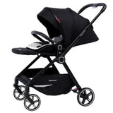 Highview baby stroller in black with adjustable canopy, suitable for infants and toddlers, lightweight and foldable.