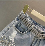 GlamBeads™ – Beaded Sequin Denim Shorts (Fringed, Broken Copper Style)