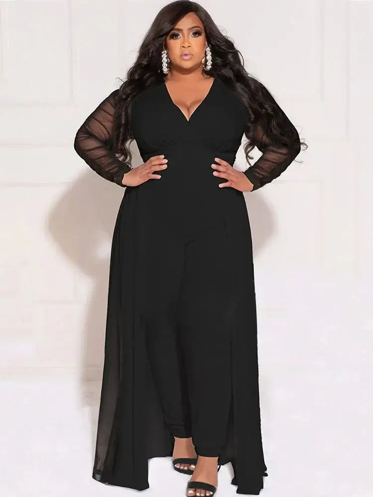 Women Mesh Lace Sleeve Pants Set